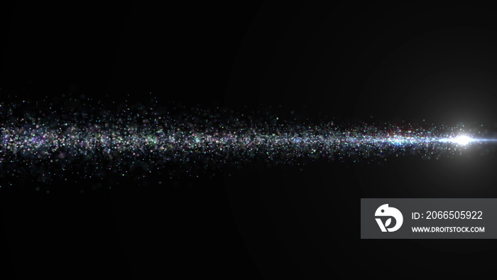 镜头光斑和粒子空间下三分之一的3D插图背景。