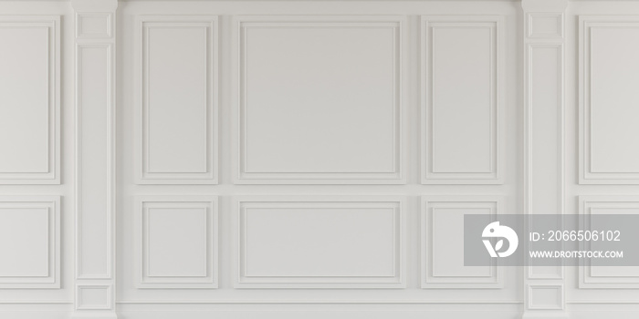 白色空房间和深色强化木地板的透视图，经典的室内风格。空白空间建筑师