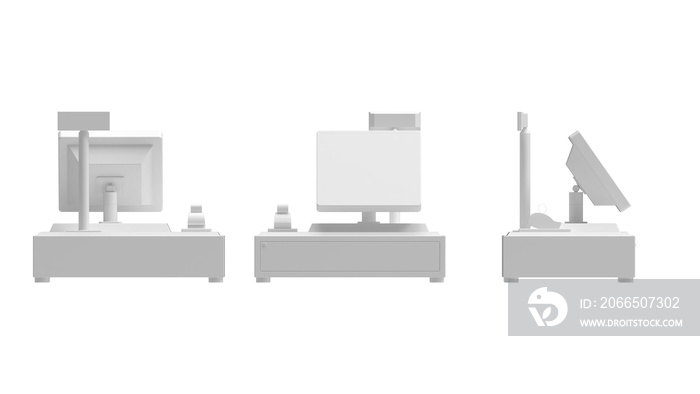 收银台销售点支付系统机器的3D渲染图。