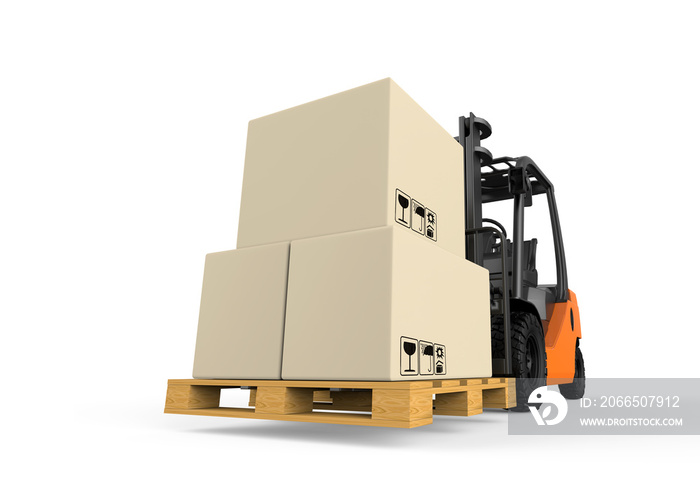 Forklift with boxes isolated on white