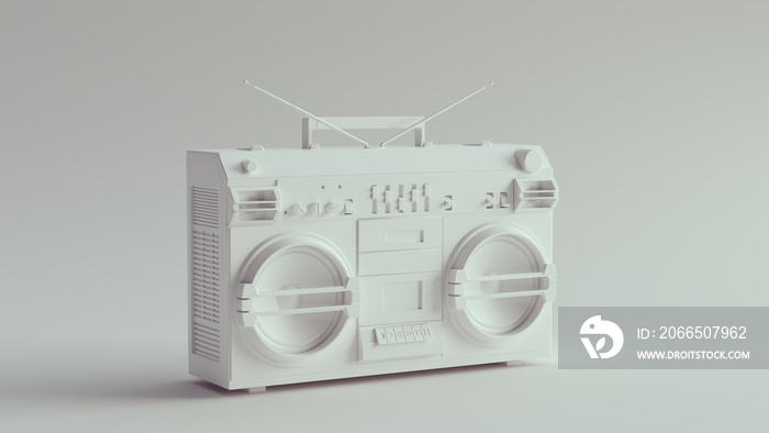 白色复古Boombox立体3d插图渲染