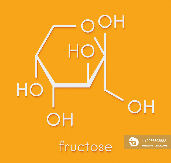 Fructose (D-fructose) fruit sugar molecule. Component of high-fructose corn syrup (HFCS). Skeletal f