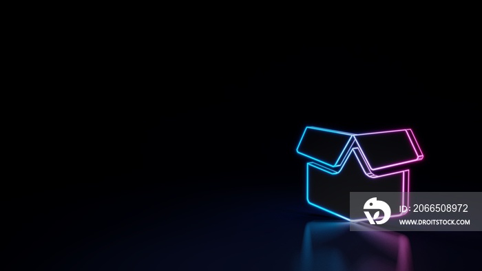 3d glowing neon symbol of symbol of box open isolated on black background