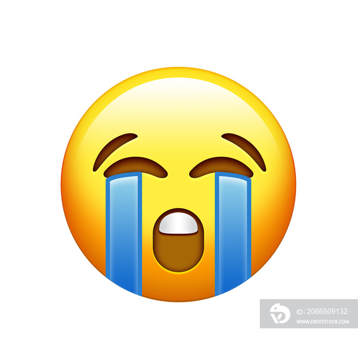 Emoji yellow sad face with crying tear icon