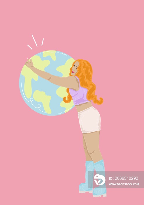 Woman hugging planet earth