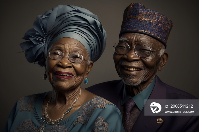 Generative AI. A studio portrait of two African senior couple