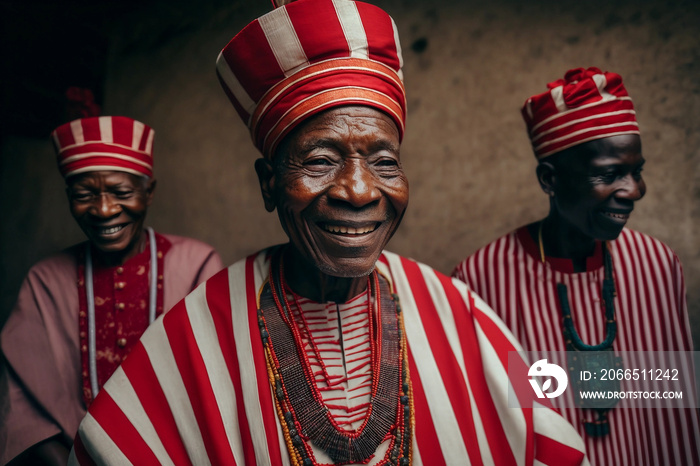 Generative AI. Smiling senior men wearing Aso oke