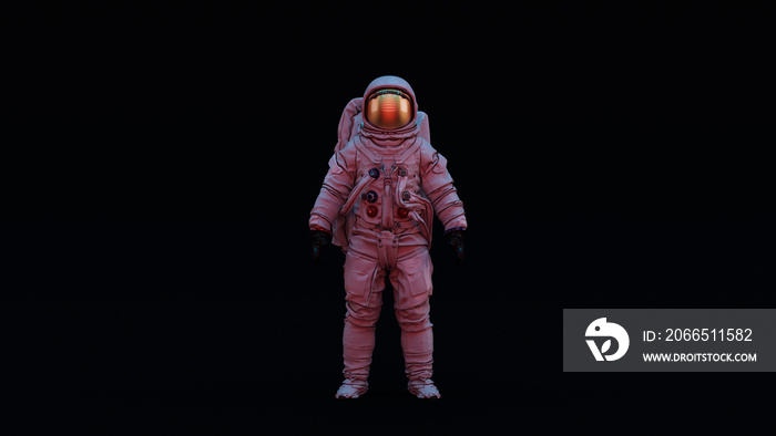 Astronaut with Gold Visor and White Spacesuit with Pink and Blue Moody 80s Sci-Fi lighting Front 3d 
