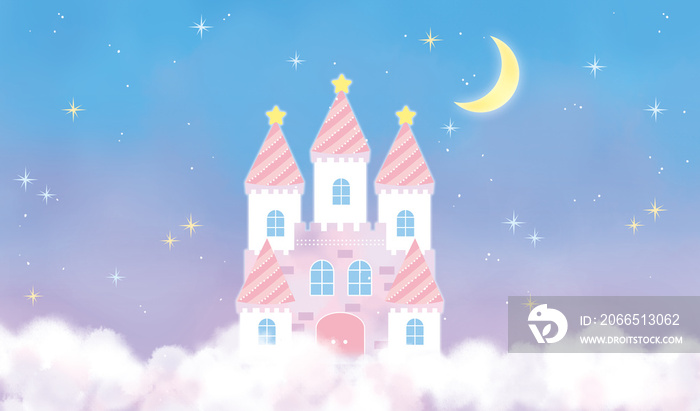 ファンシーなお城と星のイラスト　Clip art of fancy castle and star　