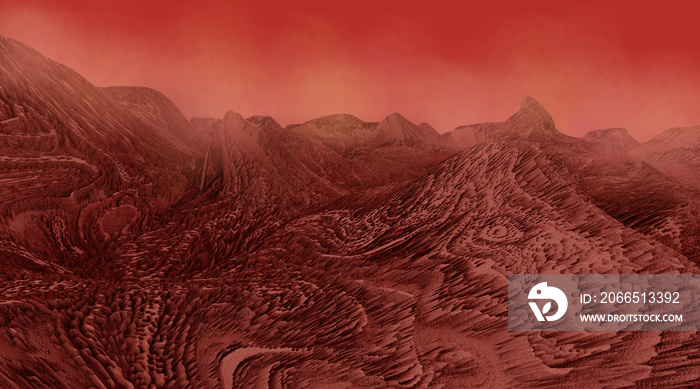 火星景观，科幻插图