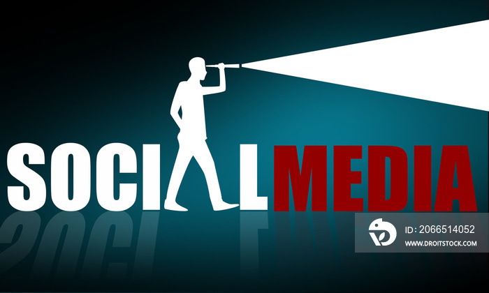 Social media concept with business man looking through telescope