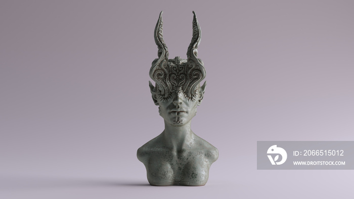 Old Bronze Antique Horned Demon Queen Statue Bust 3d illustration 3d render