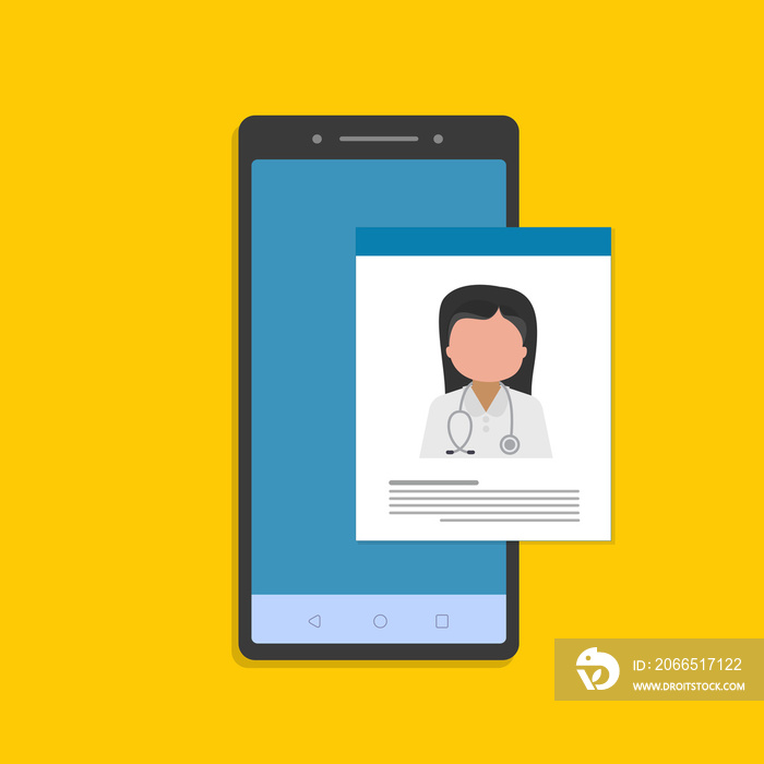 Smart phone with doctor on screen during telemedicine doctor visit. illustration