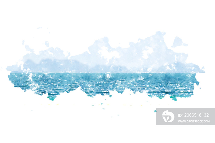 Abstract colorful sea landscape at Thailand on watercolor illustration painting background.