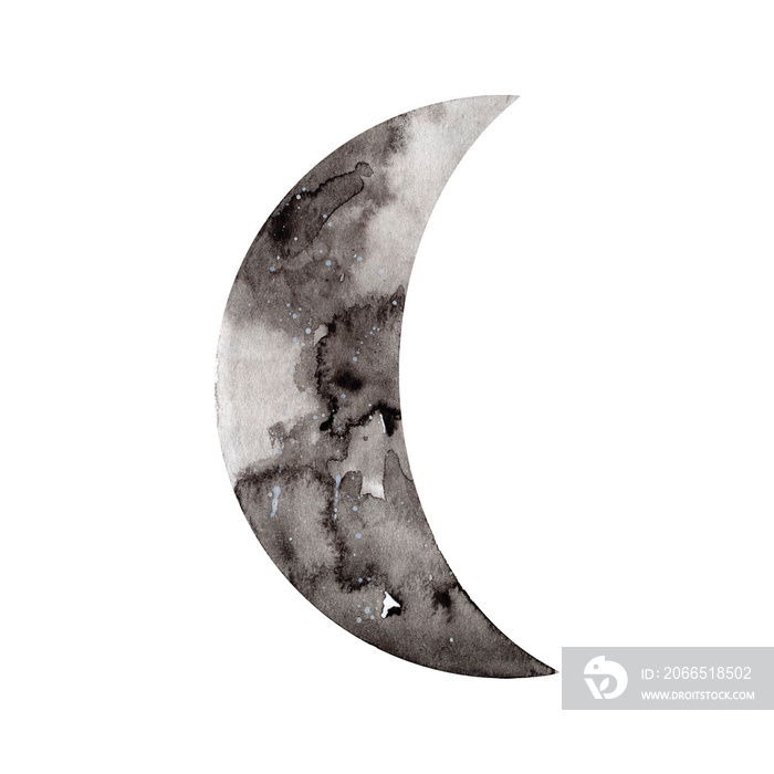 Hand painted watercolor moon phases. Full moon. Magic design for printing on textiles, packaging, ca