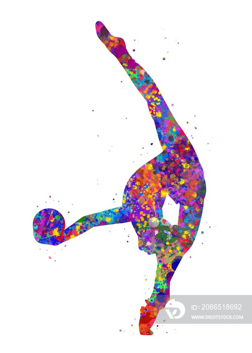 Rhythmic gymnastics watercolor art, abstract painting. sport art print, watercolor illustration rain
