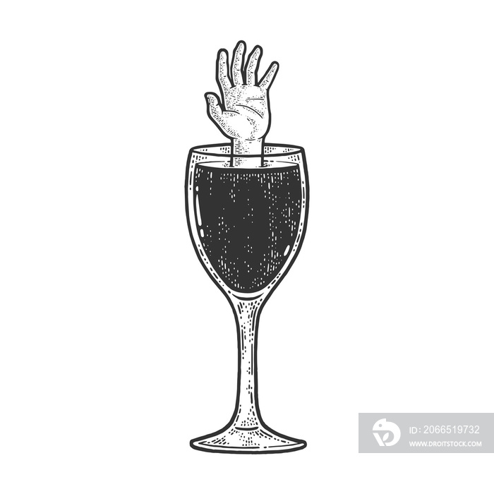 hand drowning in of wine sketch raster