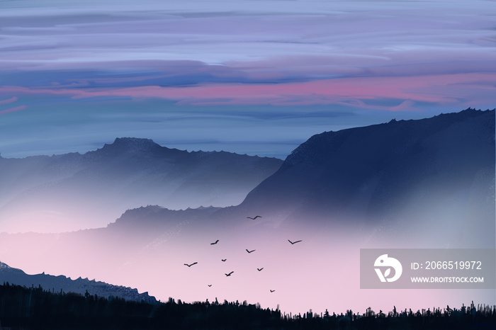 Morning in the mountains. Digital art