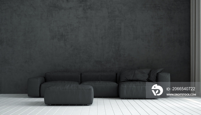 舒适的黑色客厅和混凝土墙纹理背景的室内模型设计/3d渲染