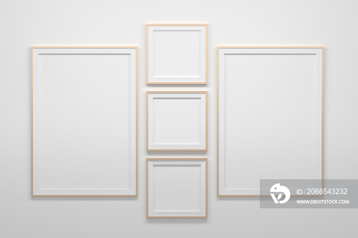 Mockup template with three square 1:1 blank frames and two A4 size frames