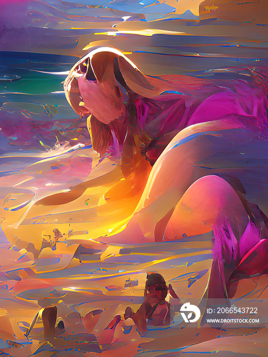 Digital artwork of a fantasy beach