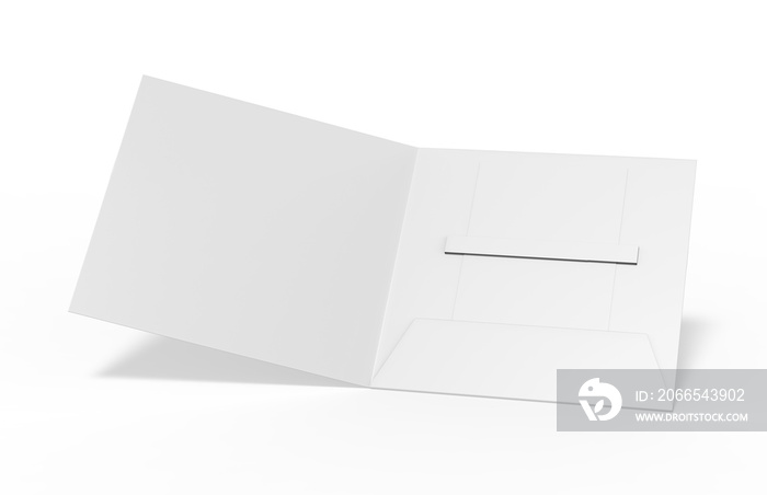 纸质小册子支架内的空白白色塑料卡模型，隔离白色背面的模型模板