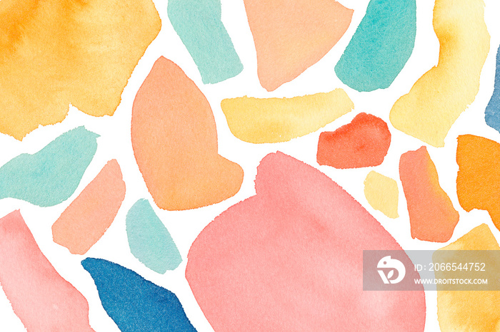 Watercolor terrazzo banner in bright and colorful colors. Hand drawn ornament for wrapping paper wit