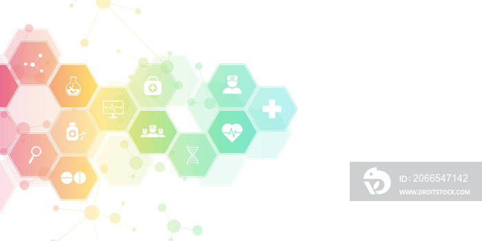 Abstract medical background with flat icons and symbols. Template design with concept and idea for h