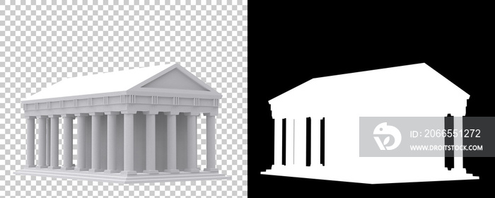 希腊神庙与面具隔离在背景上。三维渲染-插图
