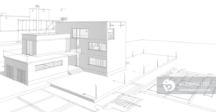 architecture house sketch 3d rendering