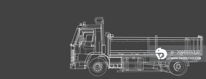 Dump truck, 3d illustration, sketch