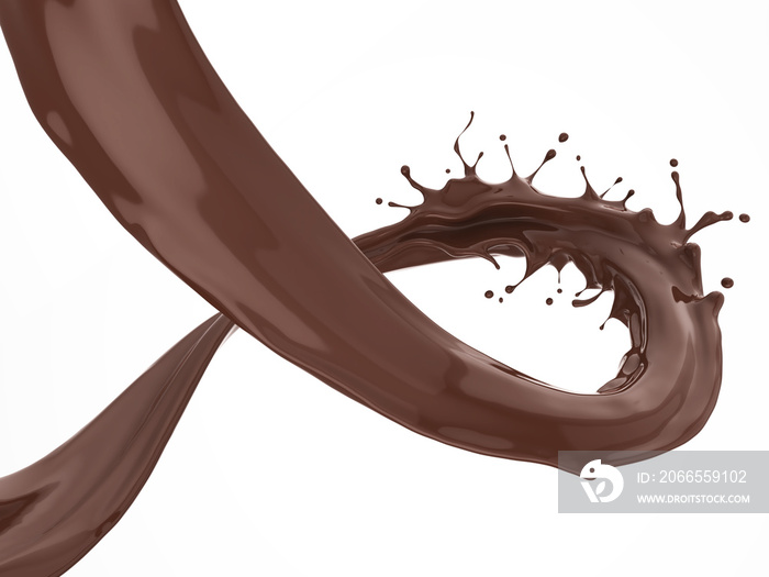 Splash of Chocolate or Cocoa, 3d illustration with clipping path.