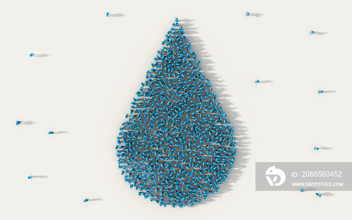 一大群人在社交媒体和白人社区概念中形成蓝色水滴符号