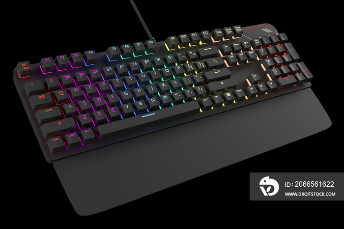 Black computer keyboard with rgb color isolated on black with clipping path.