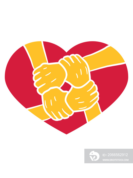 logo herz symbol 4 freunde hände halten team crew liebe handschlag verein festhalten zusammen stark 