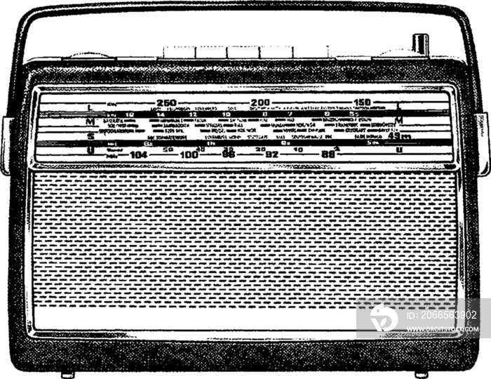 具有透明背景的收音机的半色调复古图像