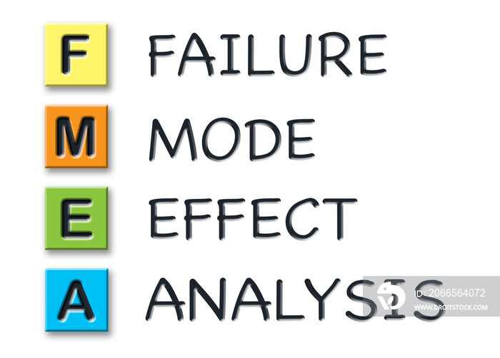 FMEA initials in colored 3d cubes with meaning