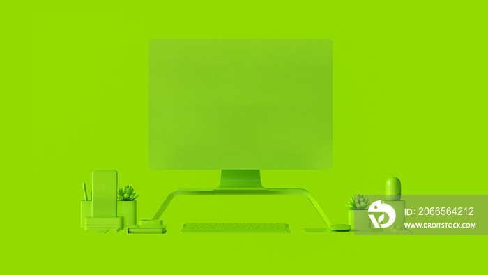 Lime Green Contemporary Desk Setup 3d illustration 3d rendering