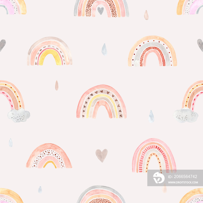 Watercolor hand painted cute rainbow. Illustration isolated on white background.