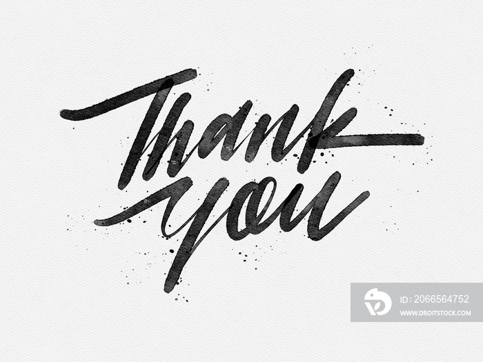 thank you. Hand written lettering isolated on white background. water color style on white paper.