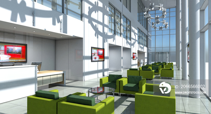 3d render of hotel reception and lobby