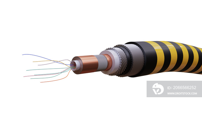 Submarine cable, Power cable high voltage isolated on the white background. 3d render.