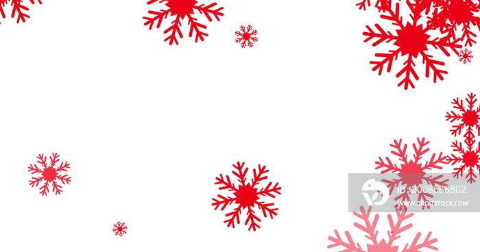 Red snowflakes falling against white background