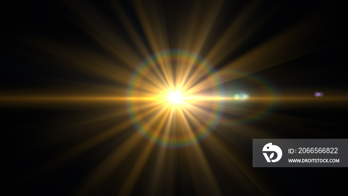 Lens Flare light over Black Background. Easy to add overlay or screen filter over Photos