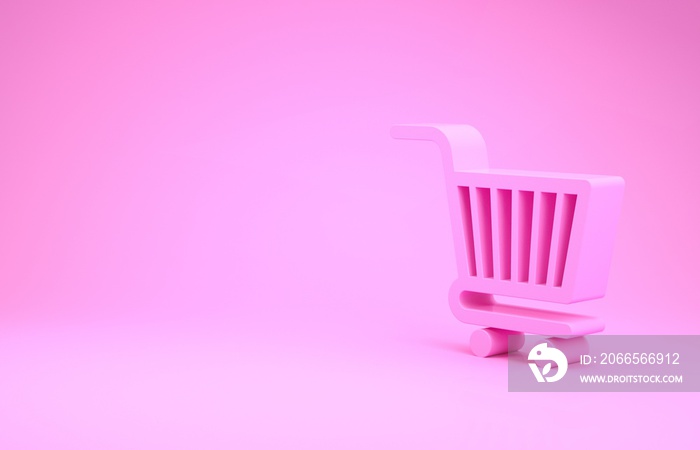 Pink Shopping cart icon isolated on pink background. Online buying concept. Delivery service sign. S