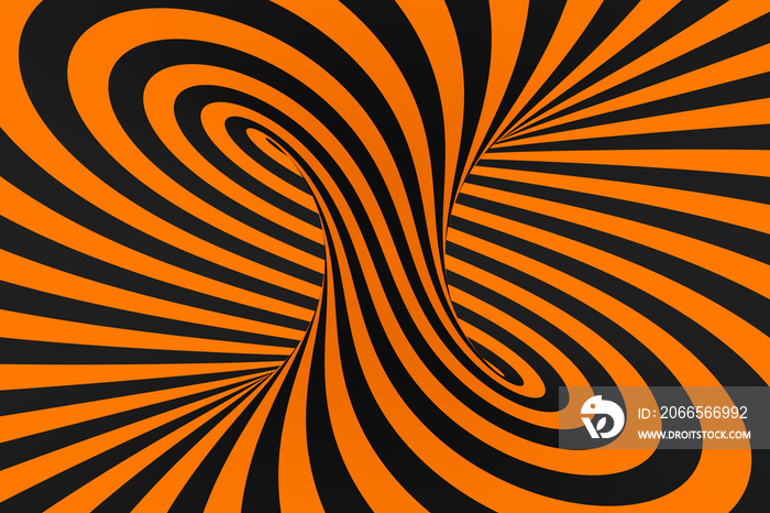 Tunnel optical 3D illusion raster illustration. Contrast lines background. Hypnotic stripes ornament