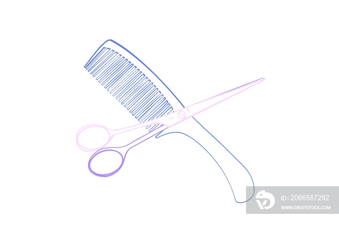 haircut barber illustration, brush comb scissors beauty accessories on turquoise background