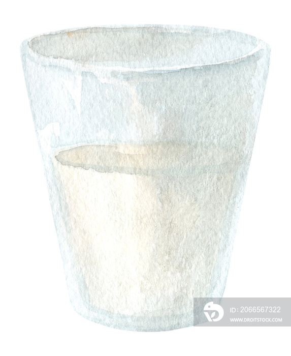 手绘水彩画牛奶杯。在白色背景上隔离。