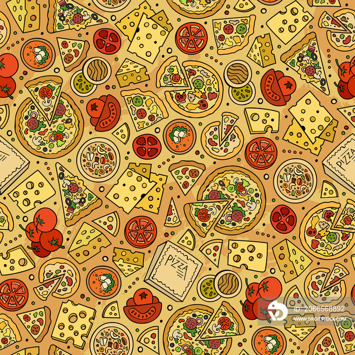 Cartoon cute hand drawn Italian food seamless pattern.