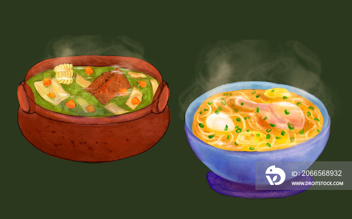 caldo de gallina menestron peruvian soups illustration